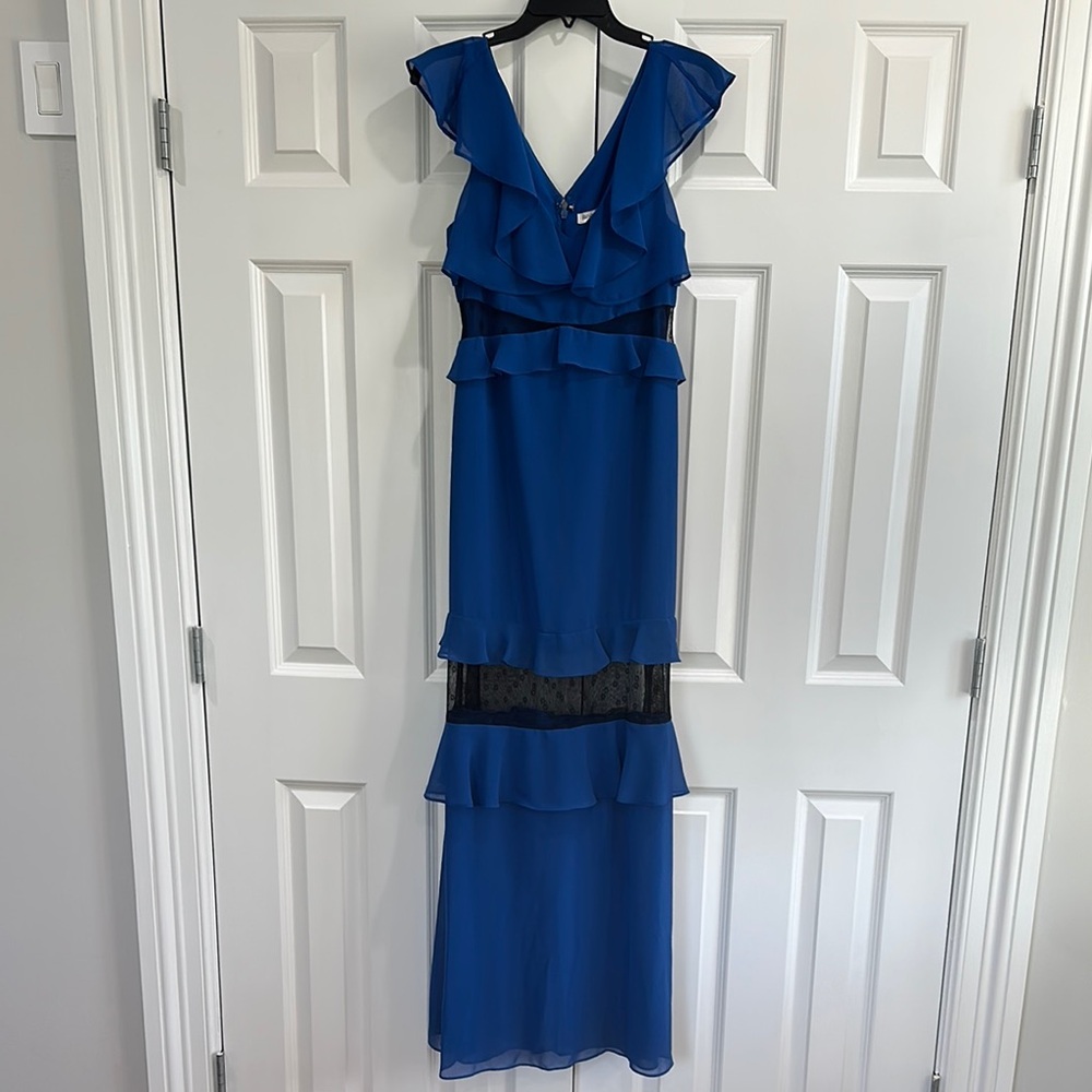 BCBGeneration RoyalBlue Ruffle Tiered Mesh Prom 
Wedding Guest Dress Size 8